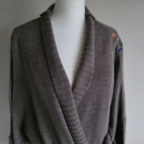 MARCIANO Sweater Cardigan Embroidered Bird Floral Long Sleeve Tie Belt Size M L - Picture 3 of 8